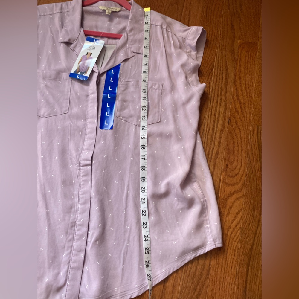 NWT JACHS Girlfriend Button Up short sleeve Top Purple w/Dots LARGE - Picture 7 of 7